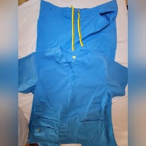 WonderWink Blue Scrub Set with Flare Leg Accents